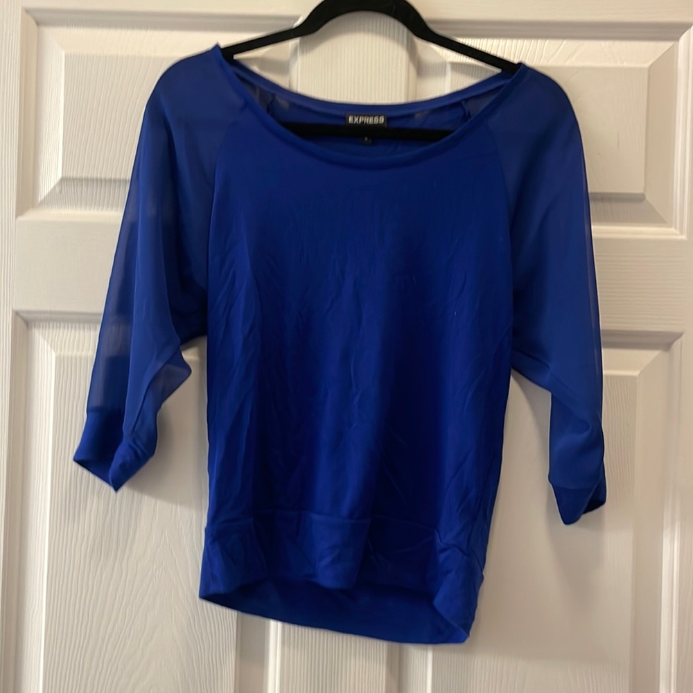 Express Cropped Sheer Sleeve Top